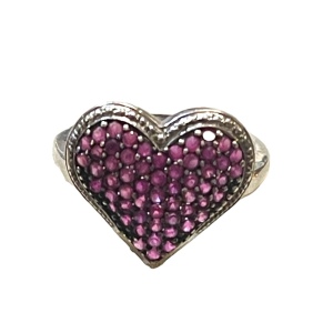 Ross Simon Sterling silver HEART ❤️ Pink lab created ruby 925 Fancy ring