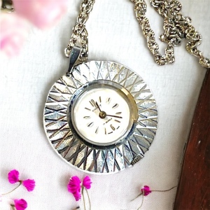 1960s Vintage 17 Jewel Silver finish fancy necklace watch