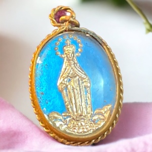 Vintage brass glass religious pendant