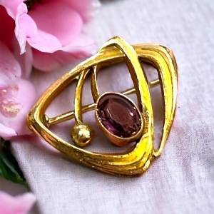 Victorian 14k Gold Filled GF Amethyst brooch Antique 1”