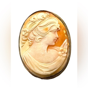 Vintage 1930s 800 silver carved shell cameo brooch pendant Large