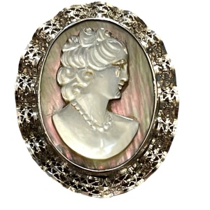 Vintage 1980s Sorrento Sterling silver Abalone Ornate filagree precious cameo