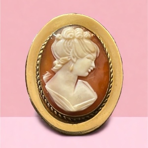 Vintage Art Deco style 12k Gold filled carved shell cameo brooch Van Dell