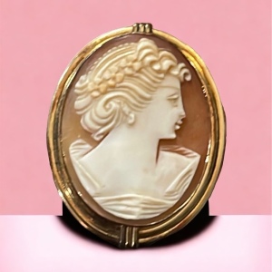 Vintage Art Deco style 12k Gold filled carved shell cameo brooch Van Dell