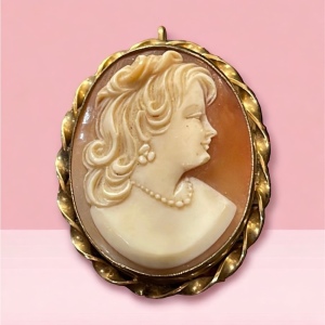 Vintage Art Deco style 12k Gold filled Ronci carved shell RF cameo lady