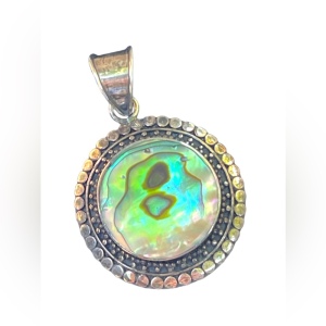 Sterling silver Bali style ornate large Abalone shell necklace pendant