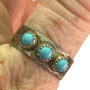 Vintage RE sterling silver Navajo mens turquoise ring 925