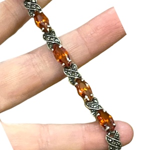 Stunning sterling silver marcasite amber crystal fancy 925 bracelet