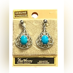 Vintage NEW Fred Harvey Trading company turquoise earrings