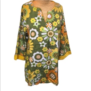 Bob Mackie NWT Flower silk Mid sleeve blouse New green vintage 1980s