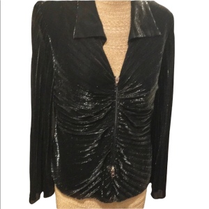 Vintage black silver shimmer rouched angel wing blouse