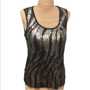 Vintage 1980s Silver black sequin shimmer metalic tank top