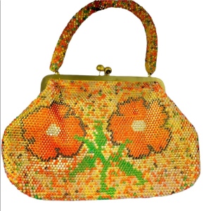 Beautiful Vintage orange flower bead purse beaded 1970s