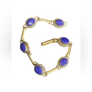 Vintage Mexico Mexican lapis Fancy cab link bracelet silver