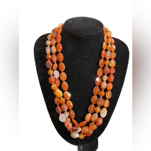 Stunning LUC Lovely 3 strand faceted chunky carnelian stone mix necklace quality