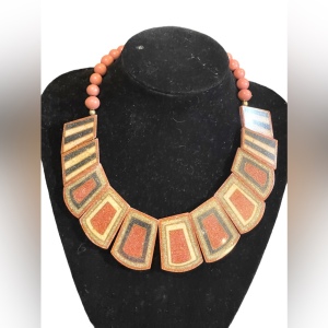 Vintage crushed stone inlay fancy cleopatra necklace