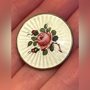 Antique STERLING GUILLOCHE ENAMEL Norway 925 🌹 FLOWER BROOCH