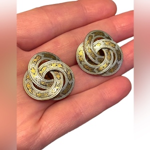 Vintage Damascene gold finish fancy swirl clip on earrings