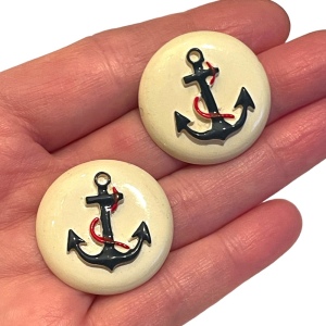 Vintage 1970s Ships anchor Nautical plastic round earrings