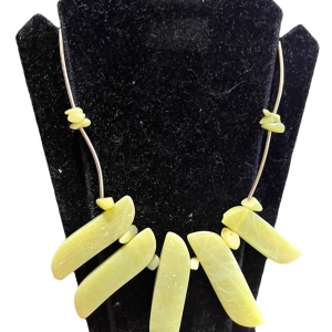 Lemon Serpentine Sterling Silver Cleopatra Gemstone Bead Necklace Tribal