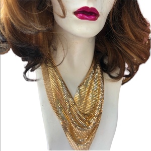 Light weight gold metal mesh bib necklace chainmail