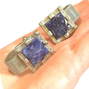 Vintage 1960s Sodalite fancy chunky stone silver tone cufflinks