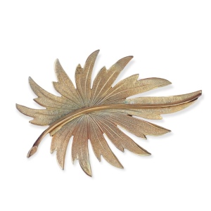 Vintage brushed gold large leaf fancy brooch large