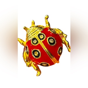 Lovely Crystal rhinestone enameled gold finish lady bug brooch