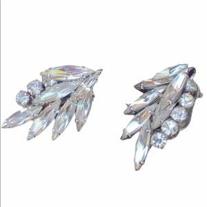 SHERMAN clear crystal AB 1960s earrings