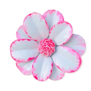 Beautiful Vintage pink & white metal Flower brooch 1960s