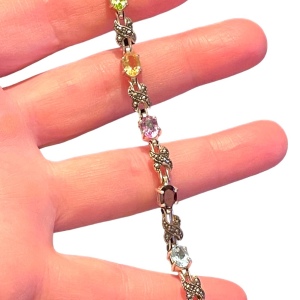 Lovely stunning Sterling silver marcasite multi gemstone bracelet 925