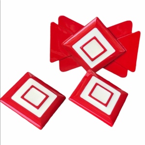 Vintage Enamel Red white geometric brooch & earrings set nautical 1960s