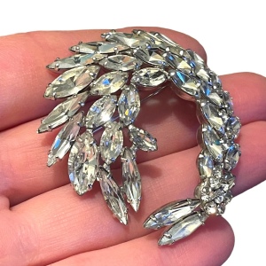 Vintage c1950s Sherman Crystal clear fancy brooch silver