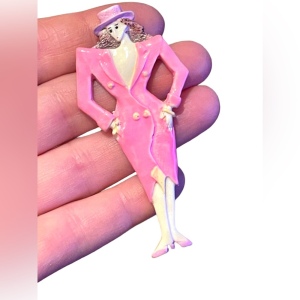 Vintage Handpainted resin plastic fancy lady brooch