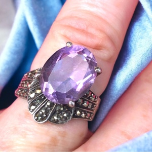 Vintage Sterling silver Marcasite amethyst ring