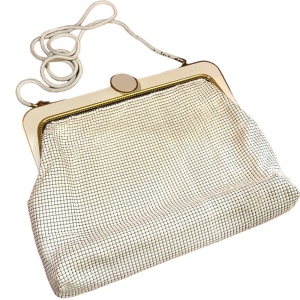 Vintage Mid Century 1950s White enamel GLOMESH Metal mesh purse w/box event