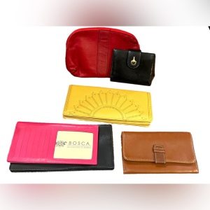 LOT of 6 Good cond Various Leather wallets pink black red brown