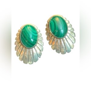 Vintage Southwestern style 925 Sterling malachite fancy earrings SJ