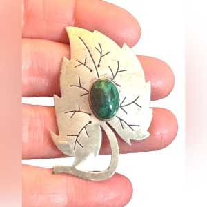 Vintage Sterling silver 925 Israel EIlat Stone Leaf pendant brooch