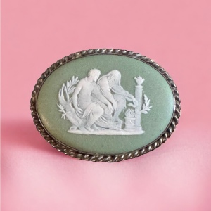 Vintage Sterling silver Green Jasper Wedgewood 925 Carved cameo brooch