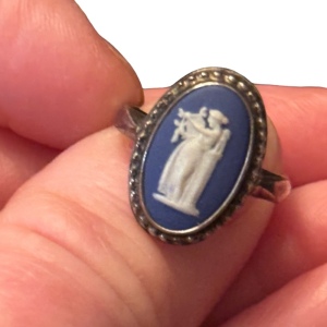 Vintage blue Wedgewood silver carved cameo ring