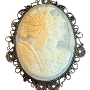 Antique Roman Soldier & Woman 800 silver filagree CAMEO necklace pendant