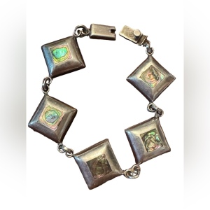 Vintage Sterling silver handmade abalone link heavy Taxco Mexico bracelet