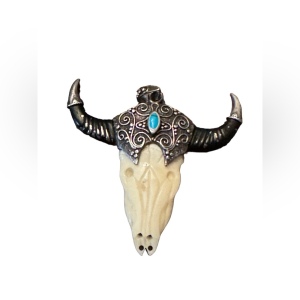 Vintage sterling silver 925 Turquoise bull skull steer head longhorn LG pendant