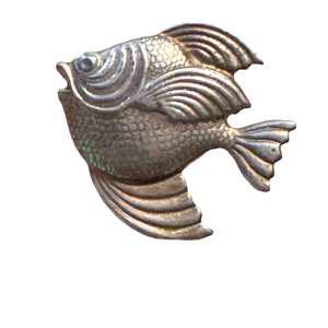 Vintage sterling Silver Fancy ornate goid luck FISH brooch