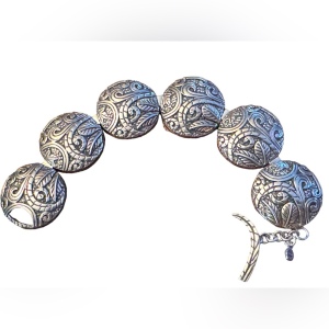 Stunning ornate scroll work design antiqued SILPADA sterling disk link bracelet