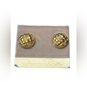 Oscar de la Renta Women's Gold Crystal domed Button Clip-On Earring