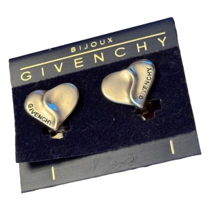 Vintage GIVENCHY Paris New York Silver Tone Heart Clip Earrings NEW