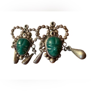 1950s-Mexican Aztec Warrior Earrings- Sterling NF 925