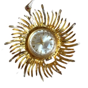 Vintsge 1960s CORO starburst wind up necklace watch gokd finish